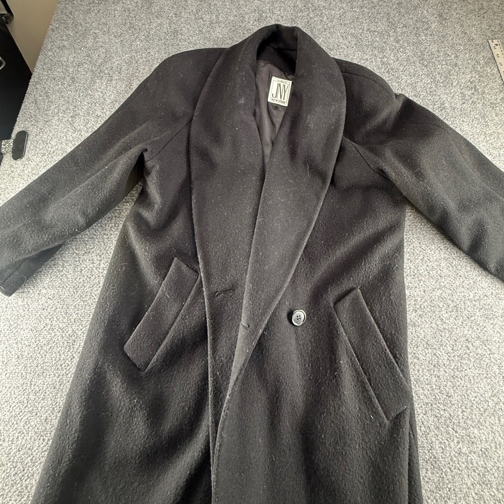 Jones New York Womens Black Wool Blend Shawl Double Breasted Overcoat 0848
